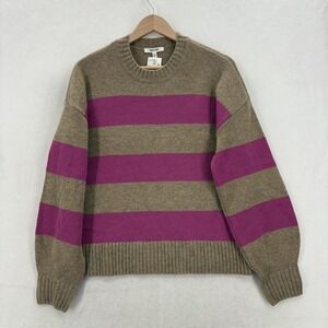 Splendid Sweater Womens Medium Brown Pink Stripe Crew Neck Knit Pullover NWT